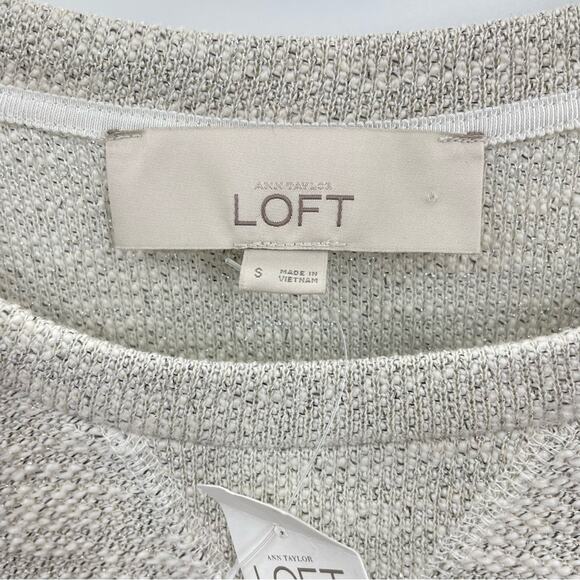 Ann Taylor Loft Metallic Sparkle Side Zip Crew Sweatshirt Top Cream Gray S new - Picture 10 of 13